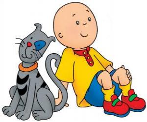 Puzzle Caillou συνεδρίαση στο πάτωμα με την γάτα σας Gilbert