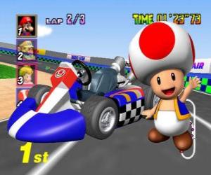 Puzzle Toad με καρτ. Toad είναι πολίτης του Mushroom Βασιλείου και πιστός υπηρέτης της Princess Peach