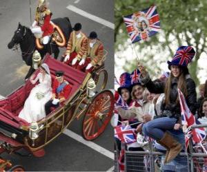 Puzzle Βρετανική Βασιλική Γάμος μεταξύ Prince William και Kate Middleton, το περπάτημα με τη μεταφορά από τους πολίτες acalamados