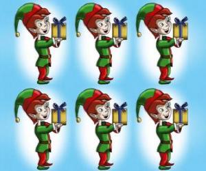 Puzzle Χριστούγεννα ξωτικό μεταφέρουν ένα κουτί με μια παρούσα